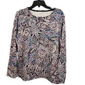 Talbots Women's 1X Paisley Print Long Sleeve T-Shirt Multicolor